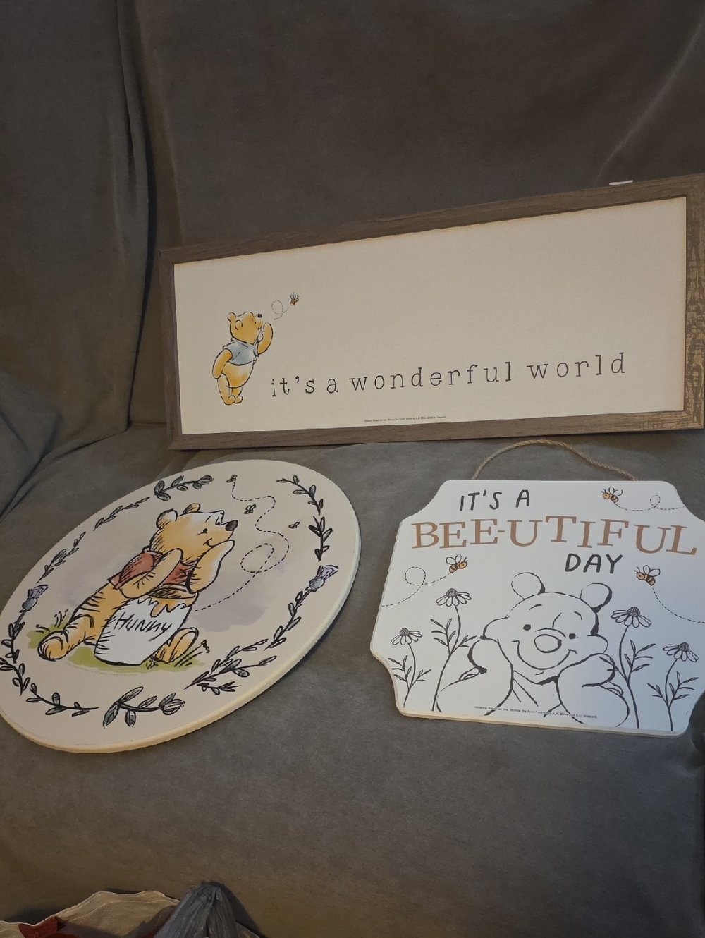 Winnie the Pooh Wall Art Trio - Cream and Yellow Nursery Decor